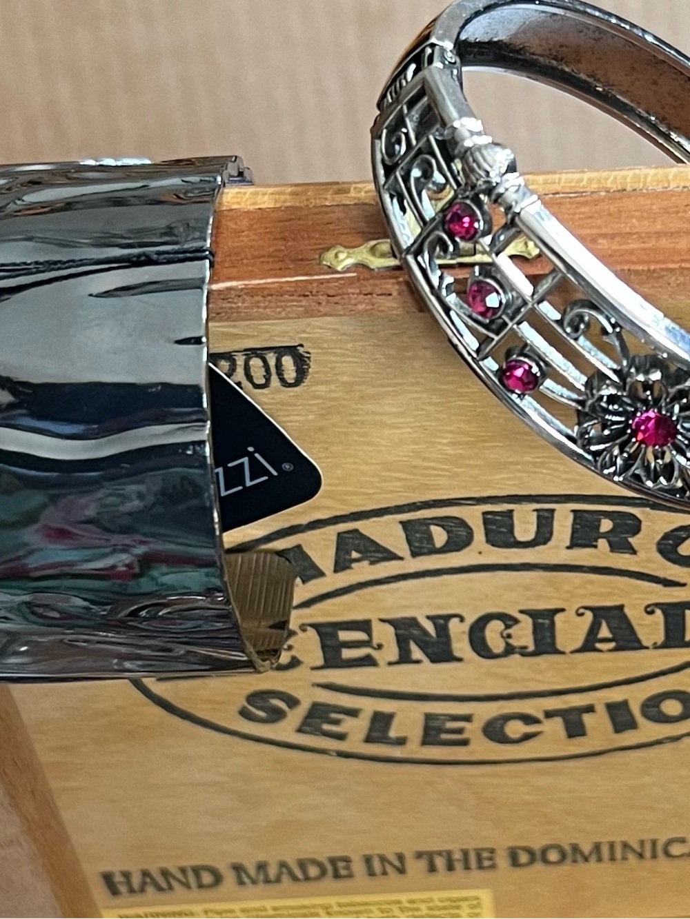 Silver Bracelet with Pink Gem Accents